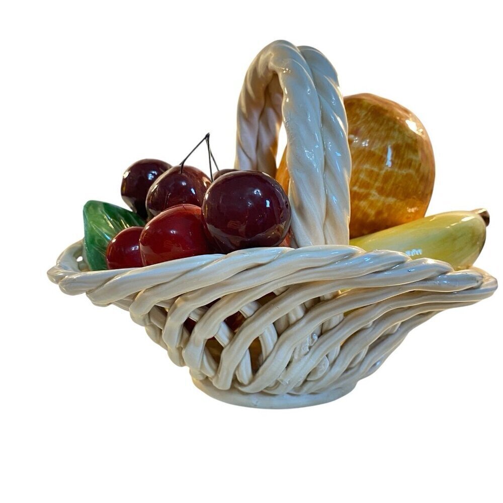 Ceramic Fruit Basket Made in Italy 6" x 8" Banana Cherries Orange - Picture 10 of 10
